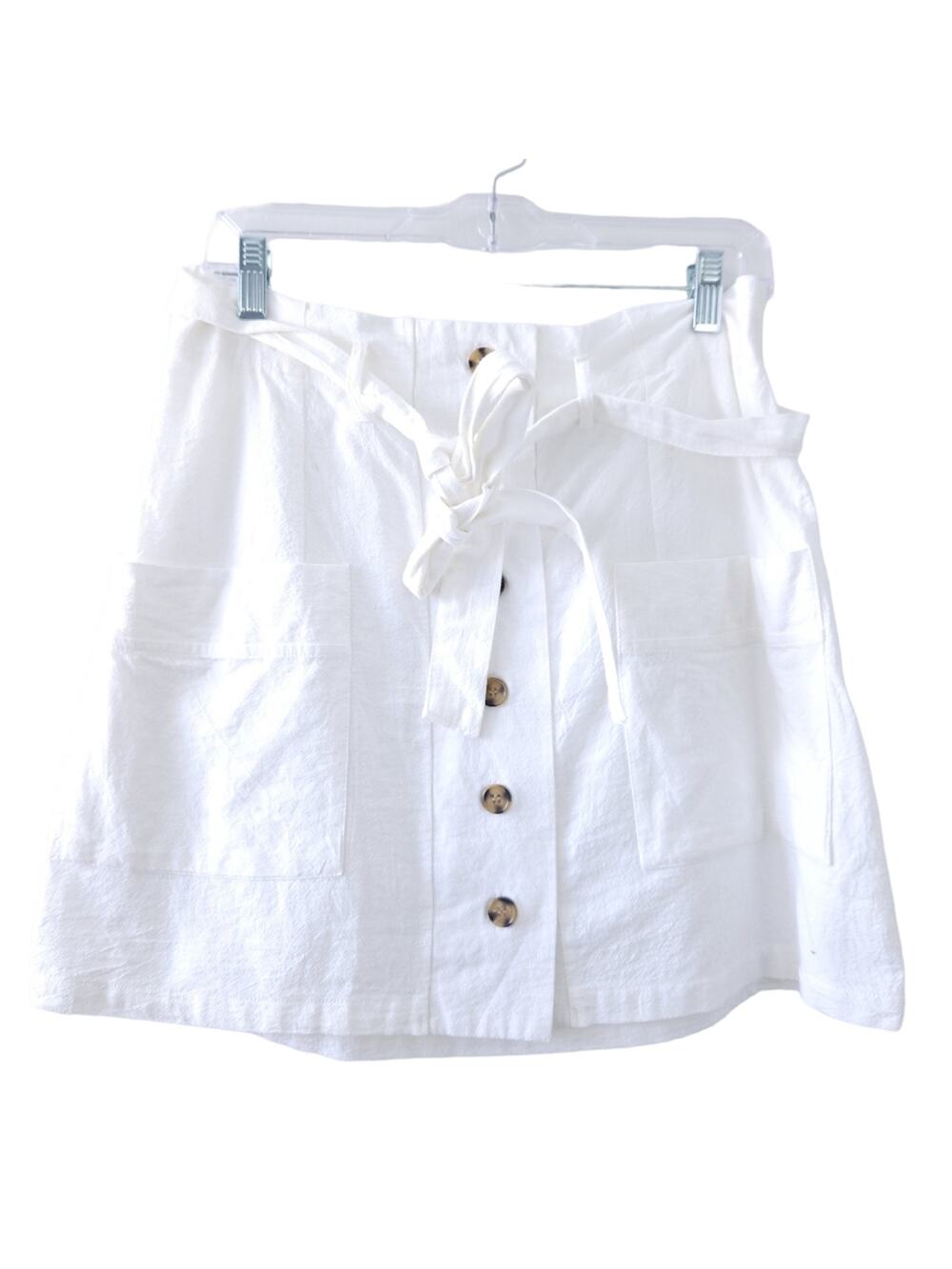 Hesperus White Skirt Button Down Size Large Summer Skirt, Front Tie